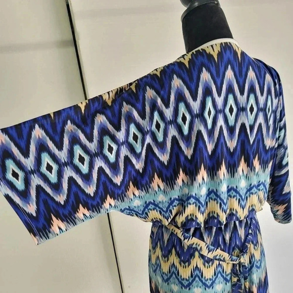 Chico’s Dress Blouson Aztek Print Slit Short Sleeves Lined Chico's size 2 L 12 - Picture 10 of 10